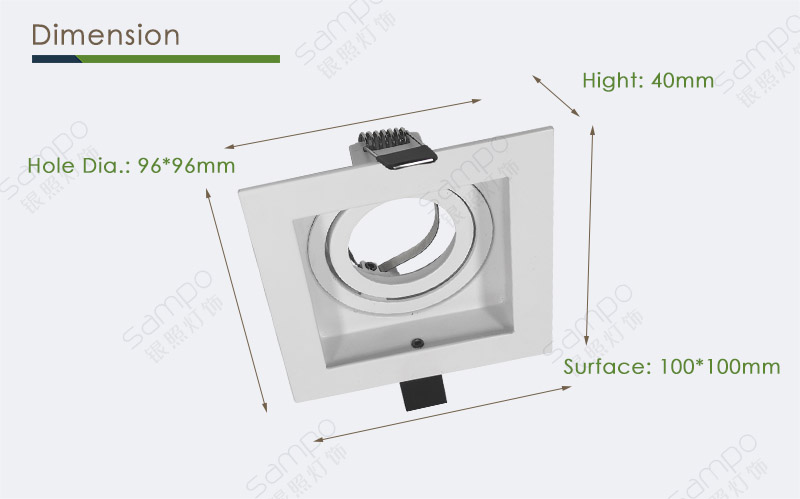 Dimension | YZ5415 Square MR16 LED Downlight Fixture