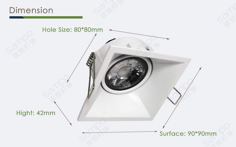 Dimension | YZ5602 Square GU10 Spotlights And Downlight Fittings