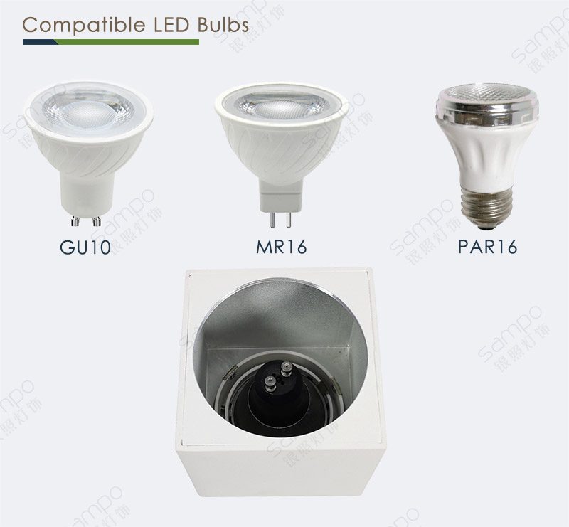Compatible Bulbs | YZ5649 Square GU10 Surface Mounted Downlights