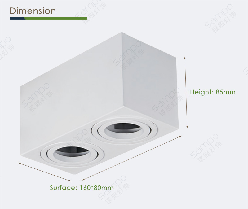 Dimension | YZ5651 Double Square MR16 Surface Mounted Downlights