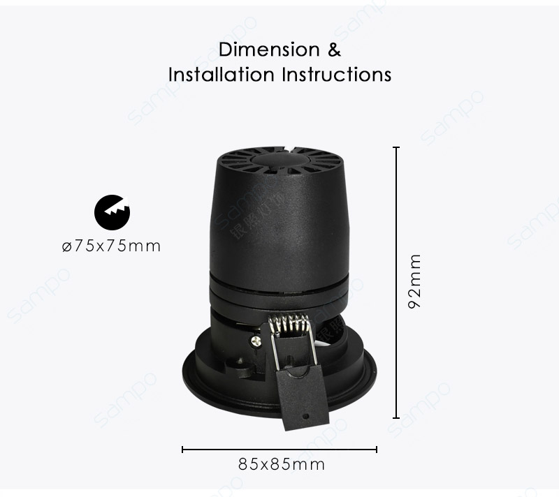 Dimension | YZ8101 Pinhole LED Wall Washer Downlight