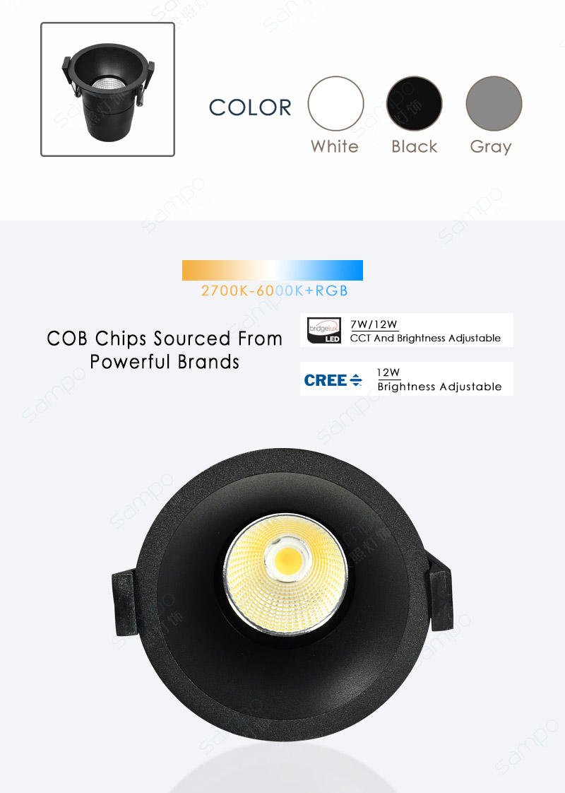 COB Chips | YZ8106 Black Dimmable Recessed LED Downlight Spotlights