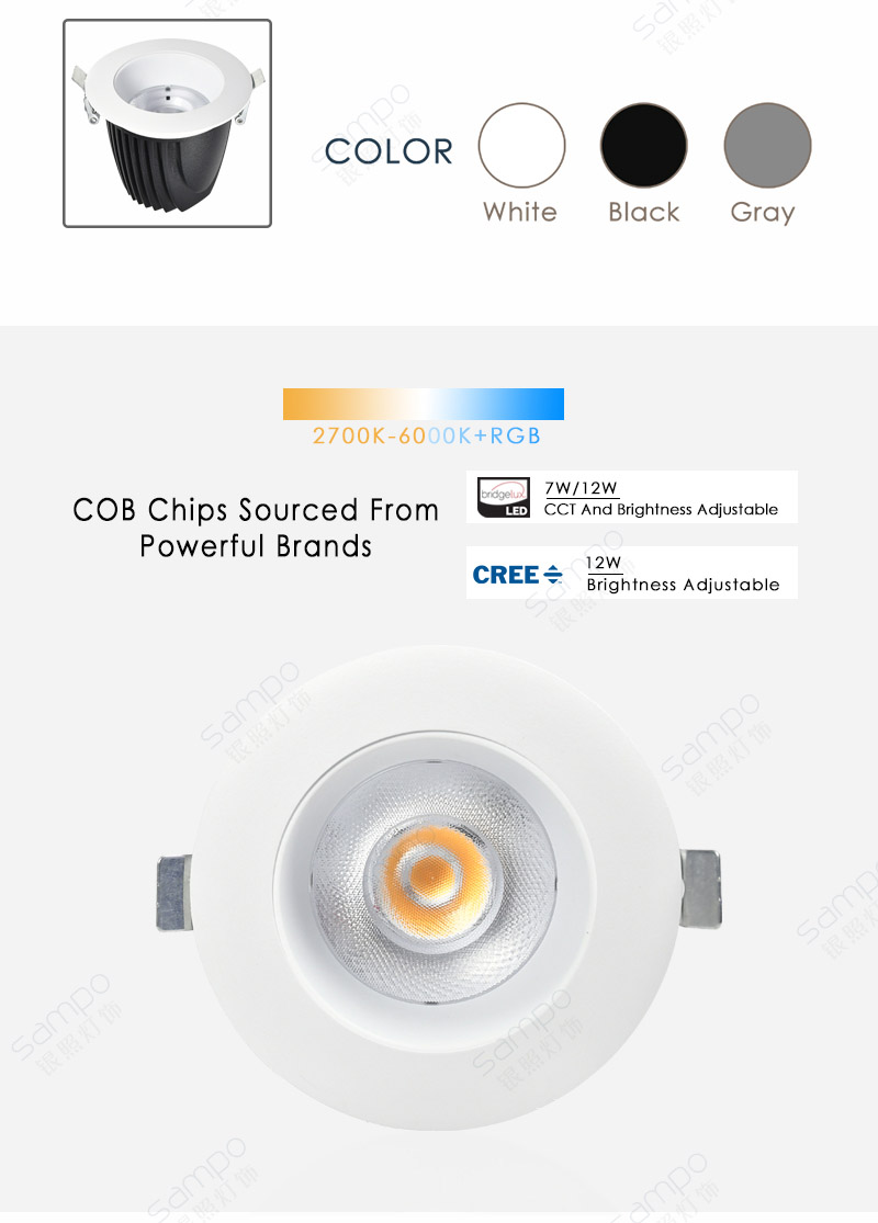 COB Chips | YZ8116 Ceiling Recessed 7W 12W COB LED Downlights