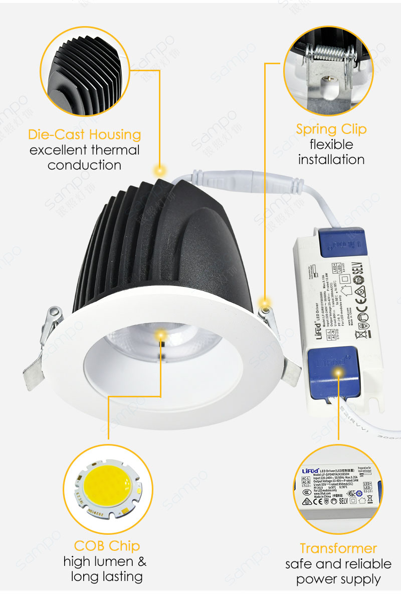 Features | YZ8116 Ceiling Recessed 7W 12W COB LED Downlights