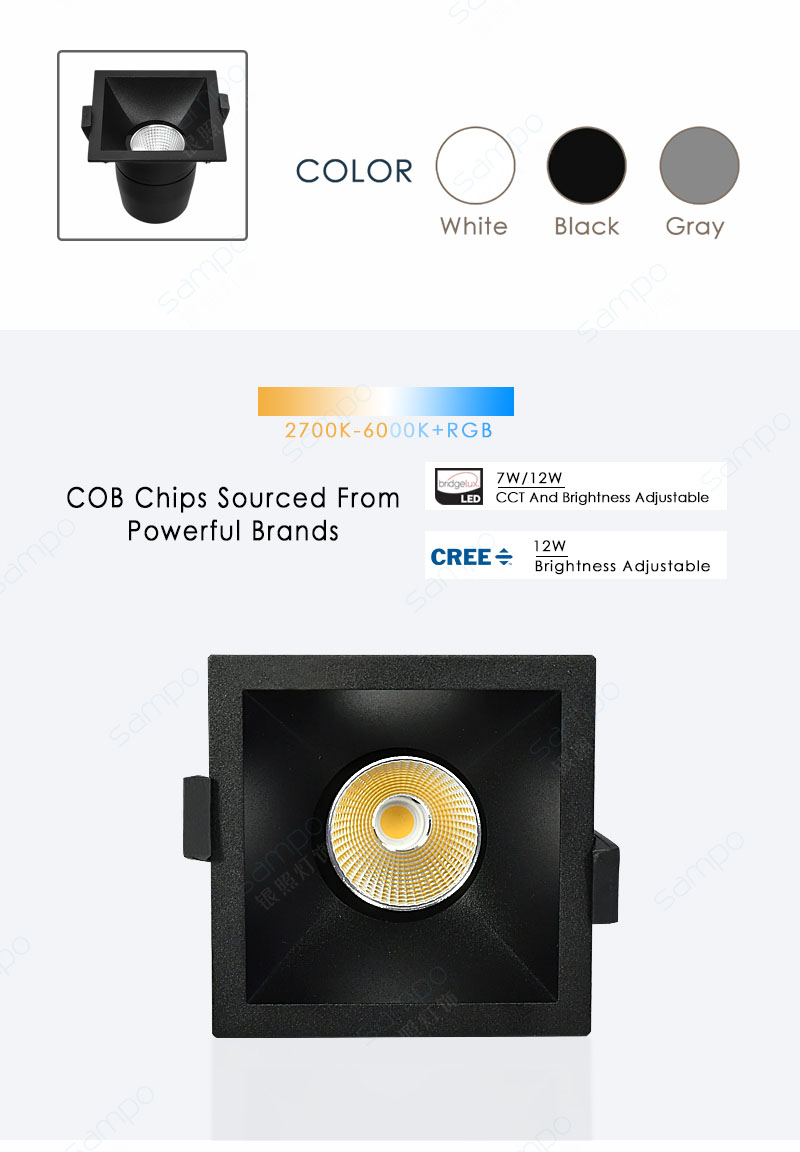 COB Chips | YZ8105 Square Recessed LED Downlights
