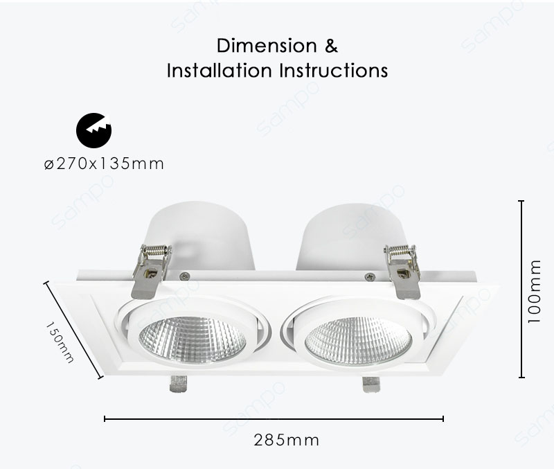 Dimension | YZ8109 Double Recessed COB LED Downlights