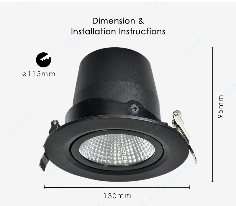 Dimension | YZ8113 Black Recessed Adjustable LED Downlights