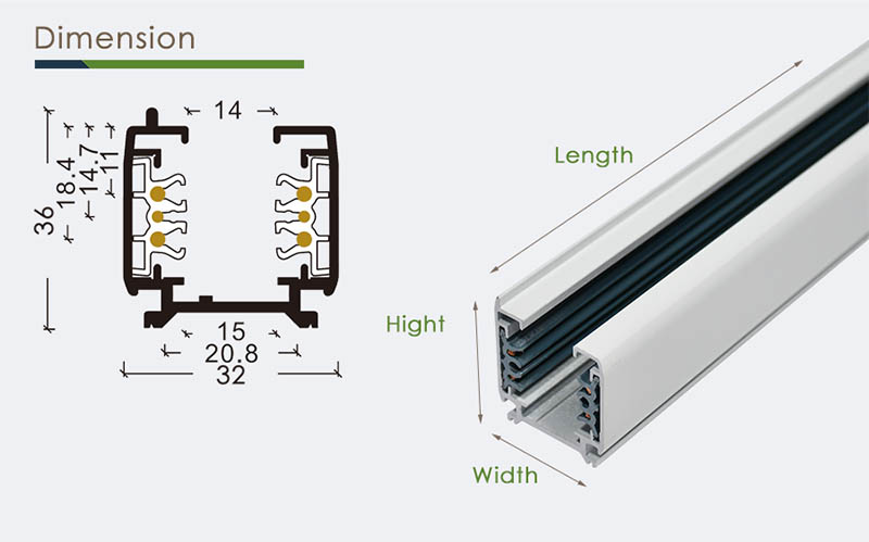 Dimension | 4 Wire 3 Circuit Track Light Systems
