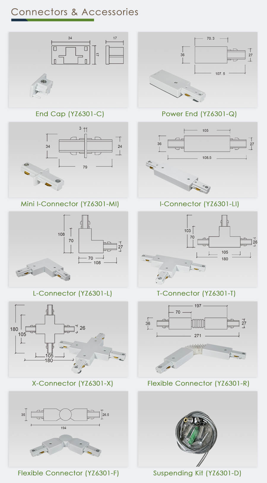 H Type 188 Wire 18 Phase Track Lighting End Power Feed And Connectors ...