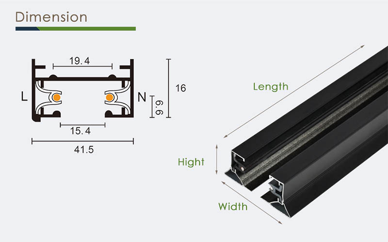 Dimension | YZ6201 Lighting Track Rail Systems