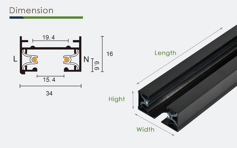 Dimension | LED Light Rails For 2 Wire 1 Circuit LED Rail Lighting Systems