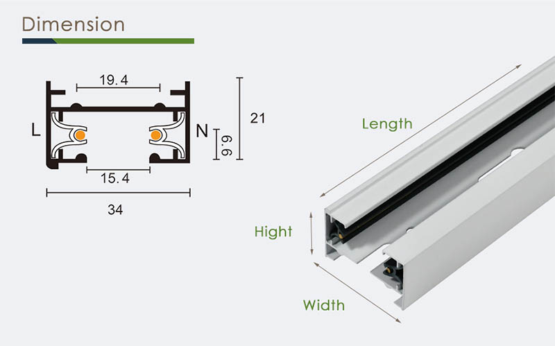Dimension | YZ6203 Ceiling Light Track Rail Systems