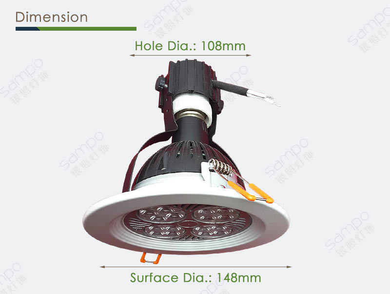 Dimension | YZ5202 E27 PAR30 Recessed Downlights And Fittings