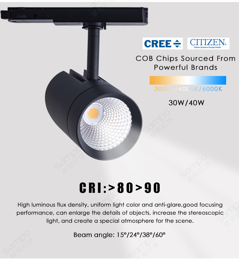 CRI Performance | YZ1018 30W 40W White And Black Modern LED Track Lighting Fixtures