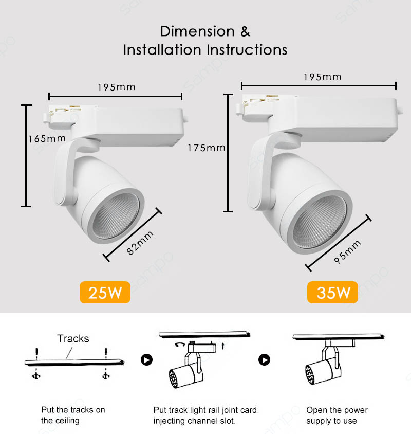 Dimension | YZ7200 25W 35W White And Black Flexible LED Track Lighting Fixtures
