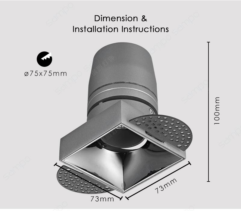Dimension | YZ8127 15W Trimless Recessed LED Downlights And Spotlights