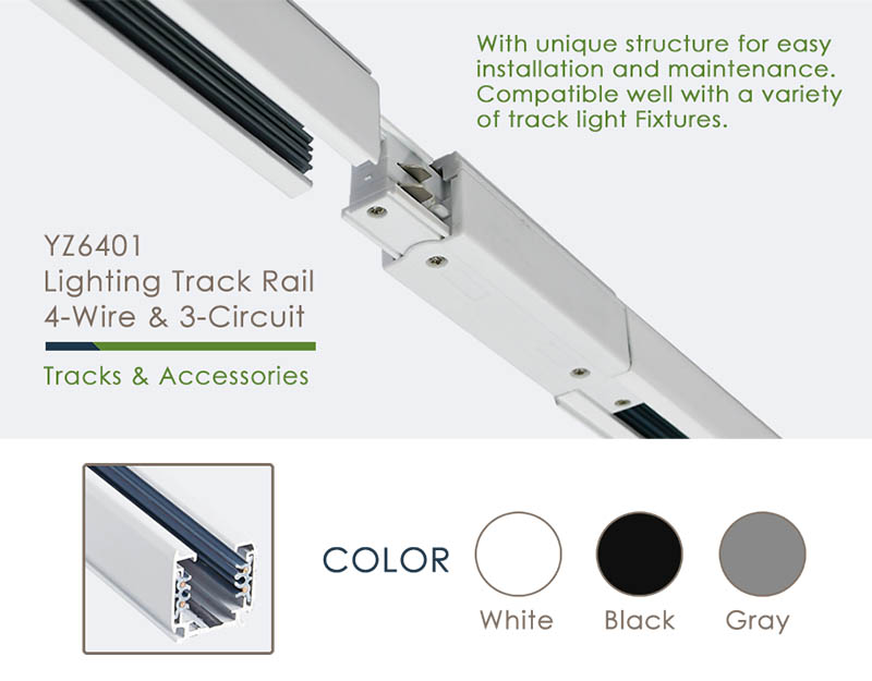 4 Wire 3 Circuit LED Lighting Track For Track Light Systems