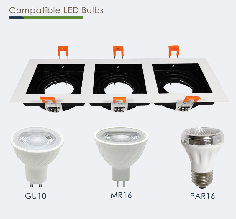 Compatible Bulbs | YZ5647 Triple Head GU10 MR16 Grille Down Light Fitting