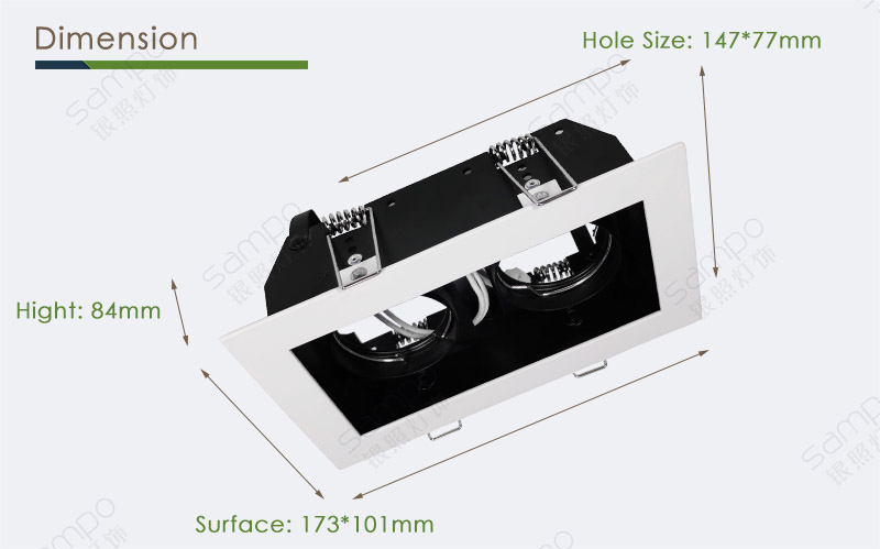 Dimension | YZ5644 Double Head GU10 Grille Downlight Fitting