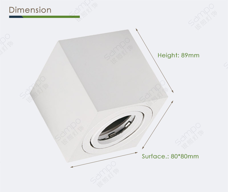 Dimension | YZ5649 Square GU10 Surface Mounted Downlights
