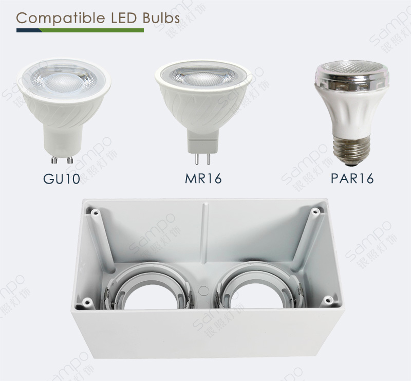 Compatible Bulbs | YZ5651 Double Square MR16 Surface Mounted Downlights