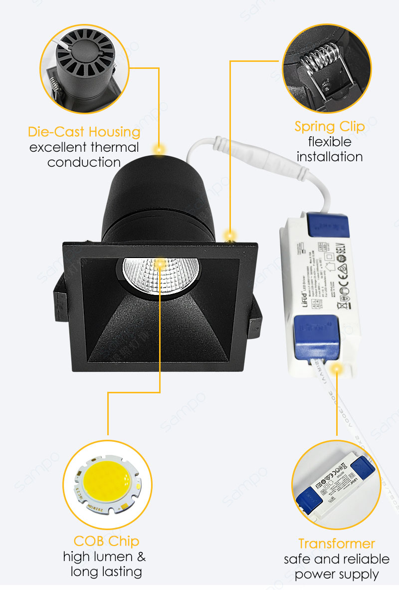 Features | YZ8105 Square Recessed LED Downlights