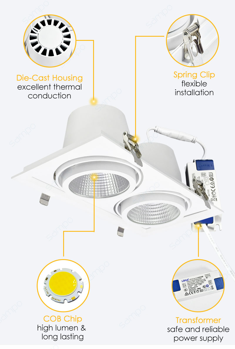 Features | YZ8109 Double Recessed COB LED Downlights