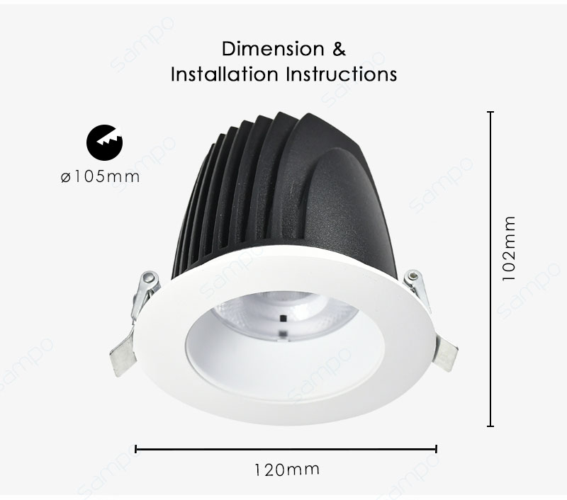 Dimension | YZ8115 Adjustable Ceiling Recessed LED Spotlights