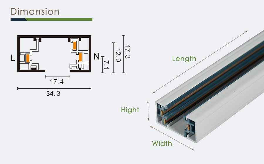 Dimension | 3 Wire 1 Phase H Type Track Lighting System