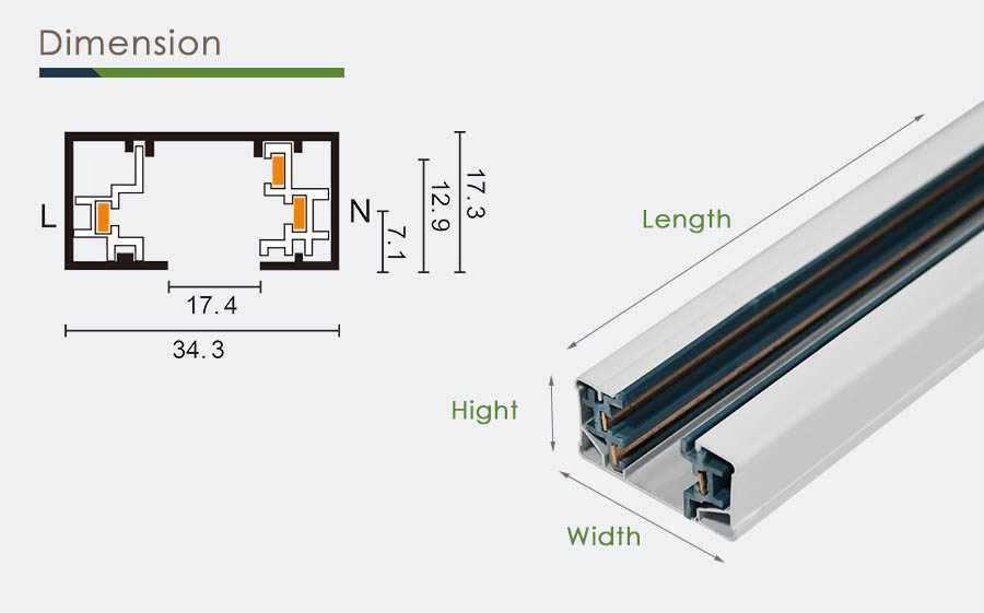 Dimension | 3 Wire 1 Phase Track Lighting Rail System