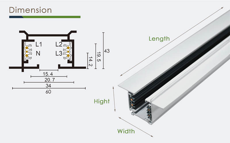 Dimension | Recessed LED Track Lighting Rail Systems