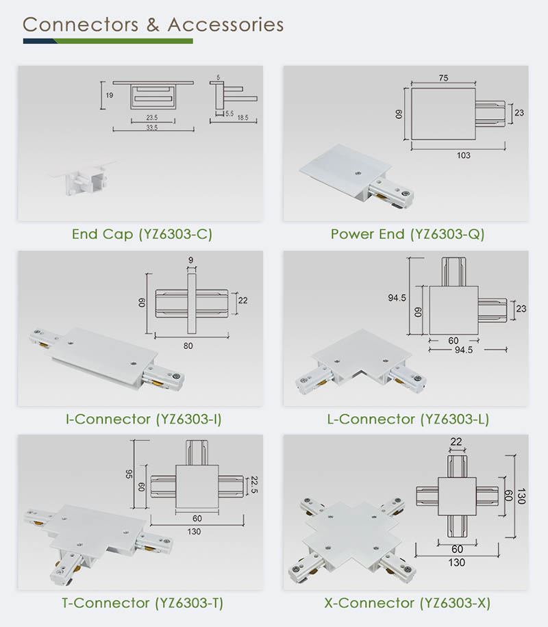 Track Light Power Feed And Connector For 3 Wire 1 Circuit Recessed Track Rail