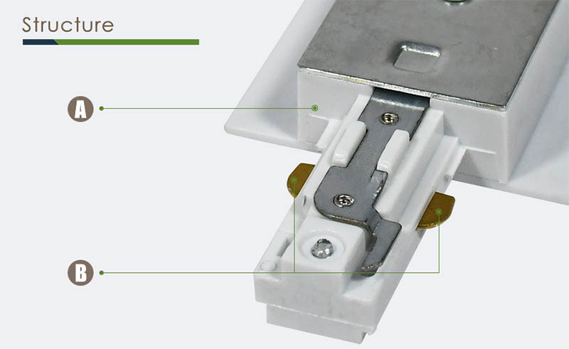 Track Light Power Feed And Connector For 3 Wire 1 Circuit Recessed Track Rail