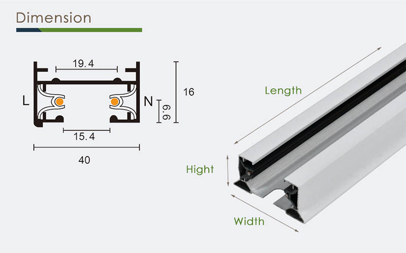 Dimension | YZ6201 Lighting Track Rail Systems