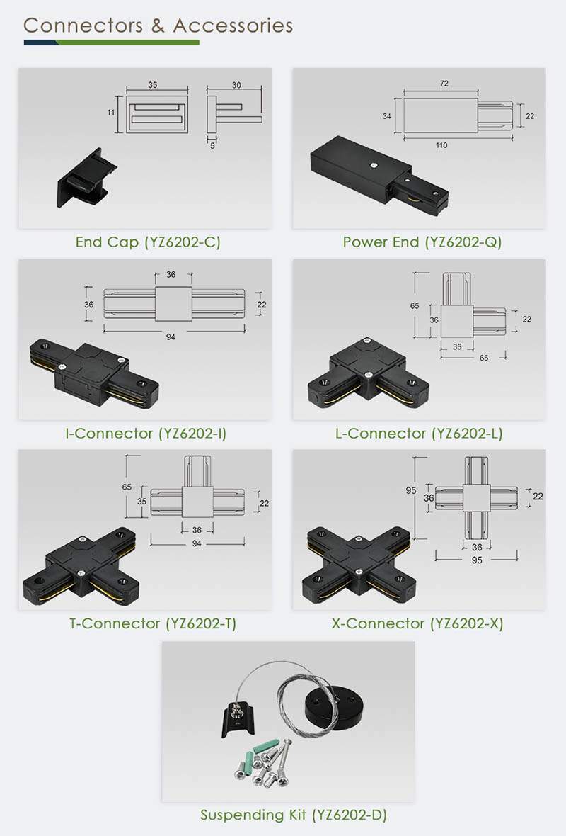 YZ6202 LED Light Track Live End Connectors And Suspension Kits