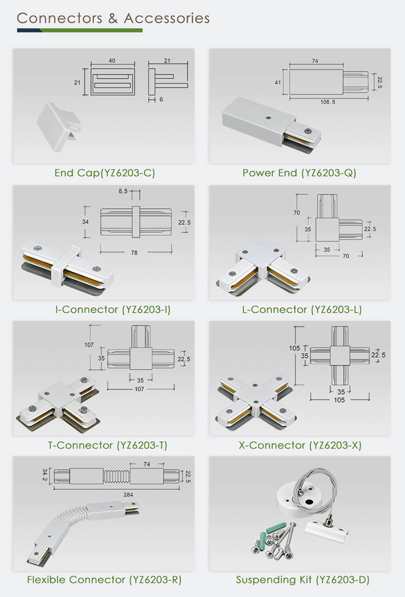 Dimension | YZ6203 LED Track Lighting Live End Connectors