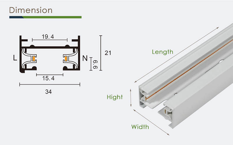 Dimension | YZ6205 Track Light Rail Types