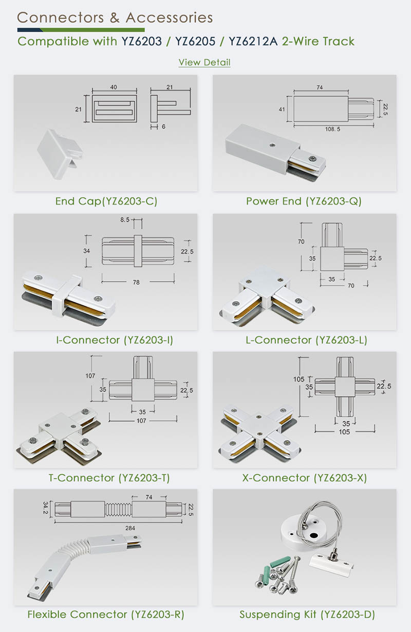 Accessories | 2 Wire 1 Circuit Spotlight Rail Track Lighting Systems