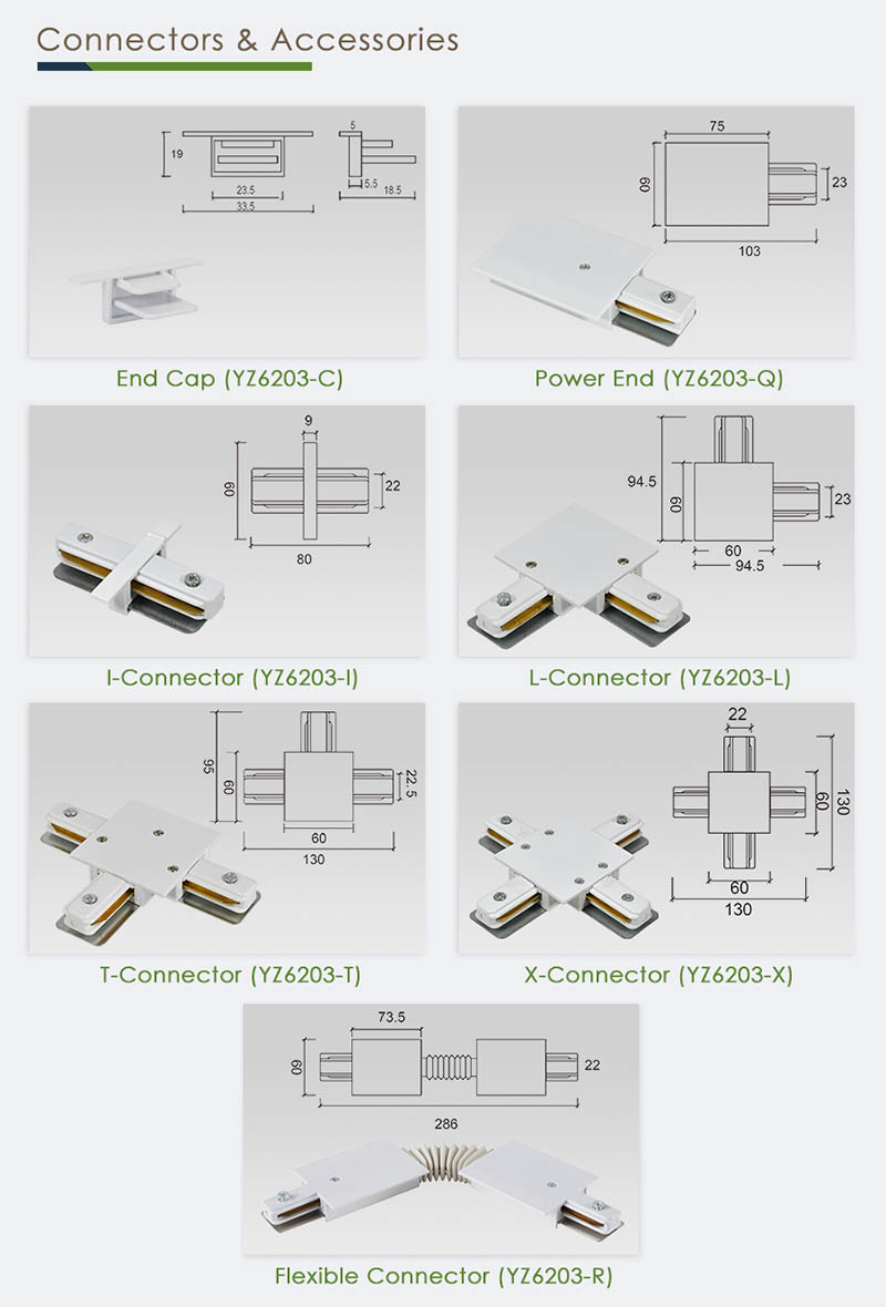 Dimension | YZ6204 Expandable Track Lighting Kits