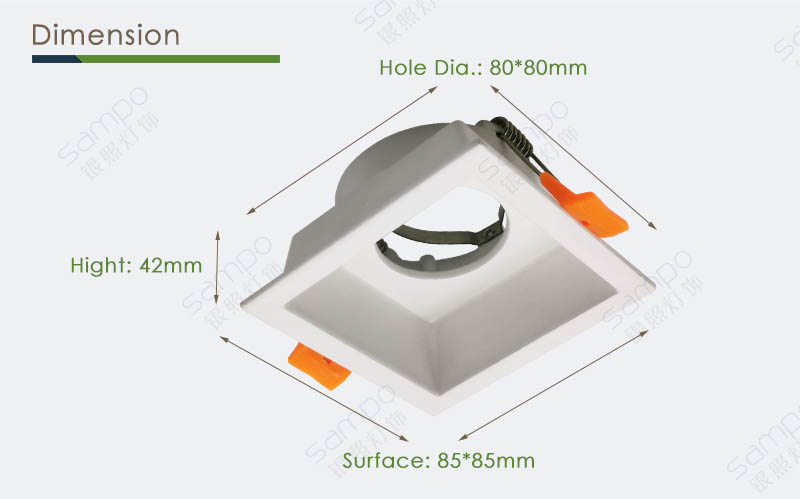 Dimension | YZ5629 Square GU10 Downlight And Light Fixture