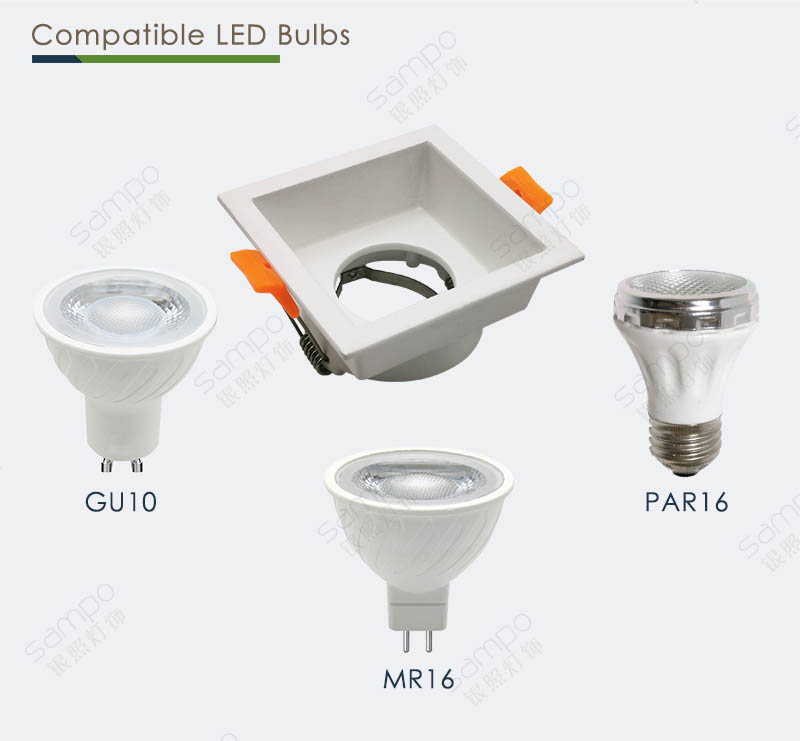 Compatible Bulbs | YZ5629 Square GU10 Downlight And Light Fixture