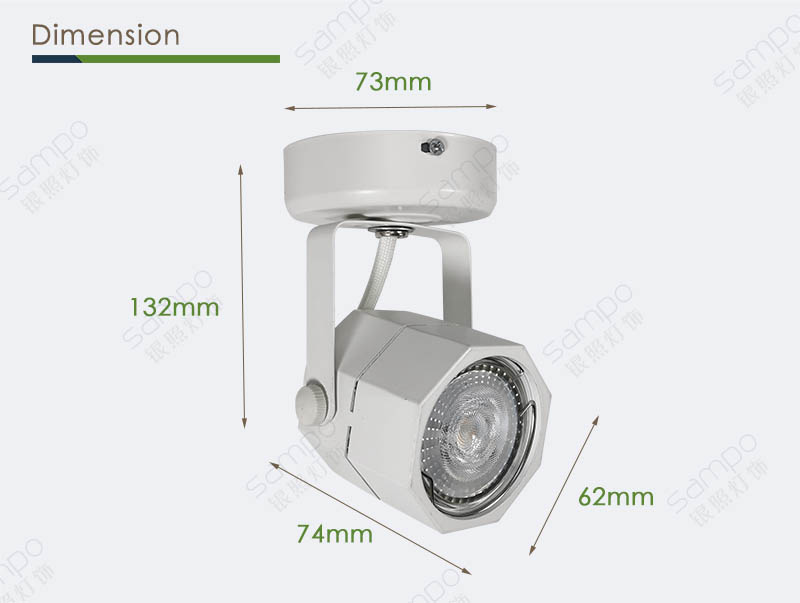 Dimension | YZ5404 Octagonal GU10 MR16 Ceiling Track Light Fittings