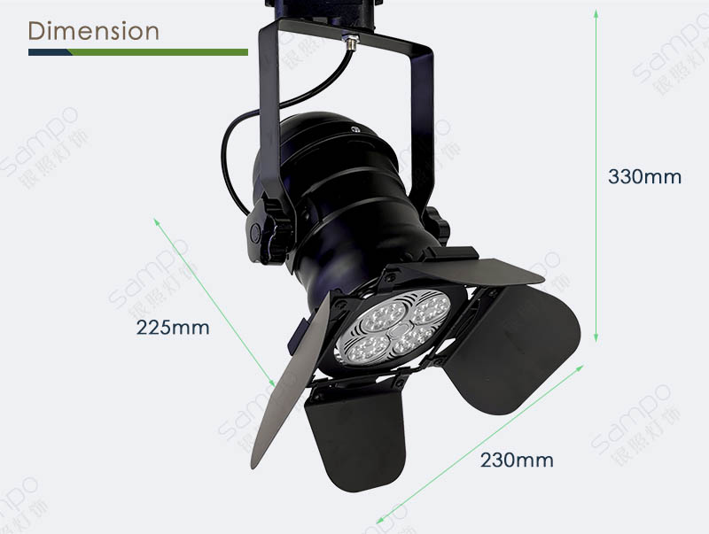 Dimension | YZ5503 PAR30 Barn Door Stage Track Lighting Fixtures