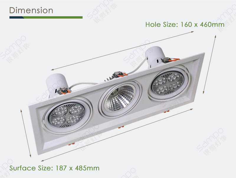 Dimension | YZ5223 PAR30 AR111 Triple Heads Downlight Fixtures