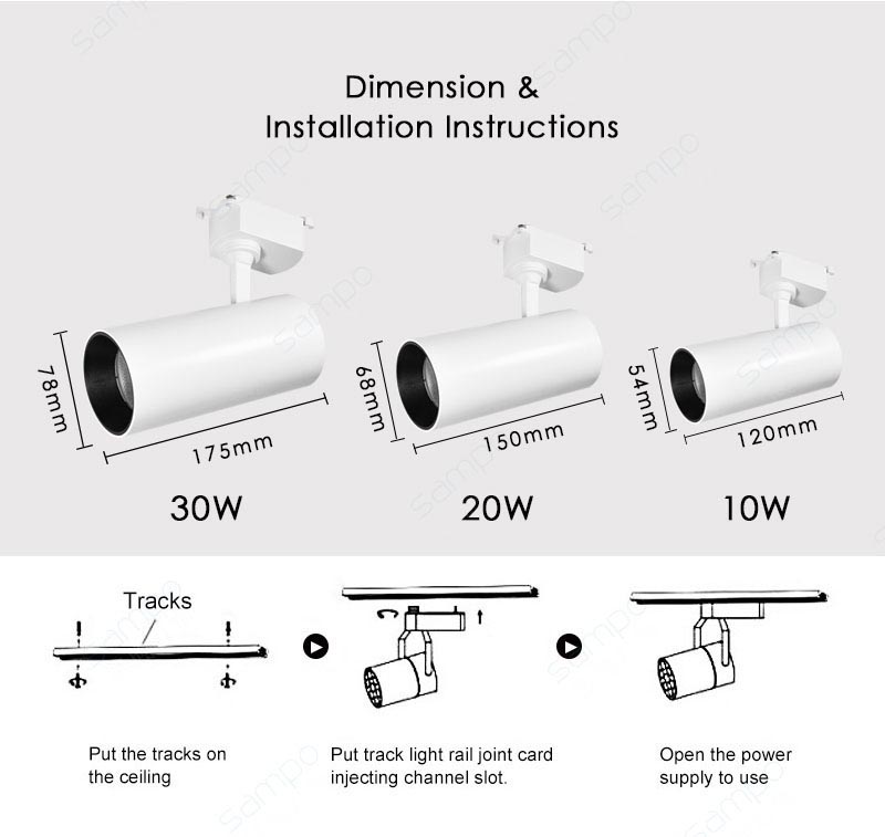 Dimension | YZ7105 10W 20W 30W LED Track Lighting Heads