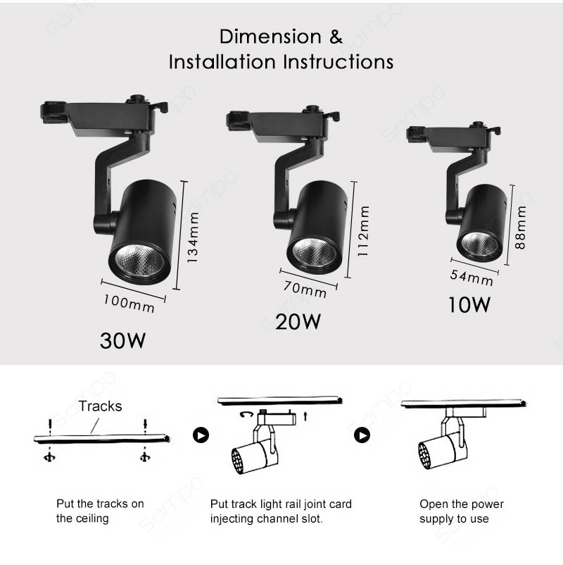 Dimension | YZ7101 10W 20W 30W LED Track Light Heads And Fittings