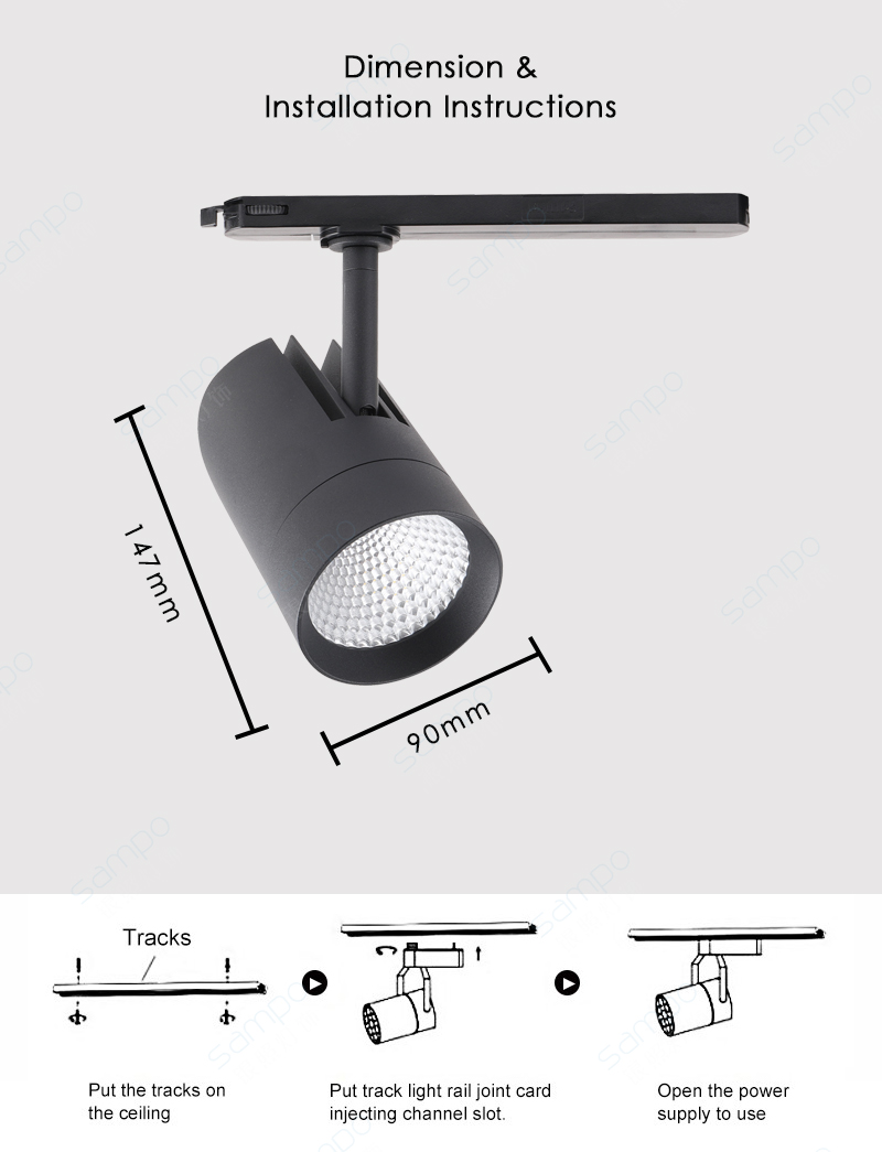 Dimension | YZ1018 30W 40W White And Black Modern LED Track Lighting Fixtures