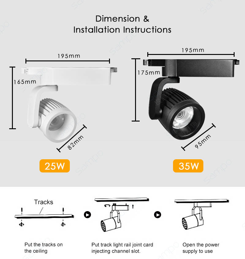 Dimension | YZ7201 25W 35W White And Black LED Track Spotlights