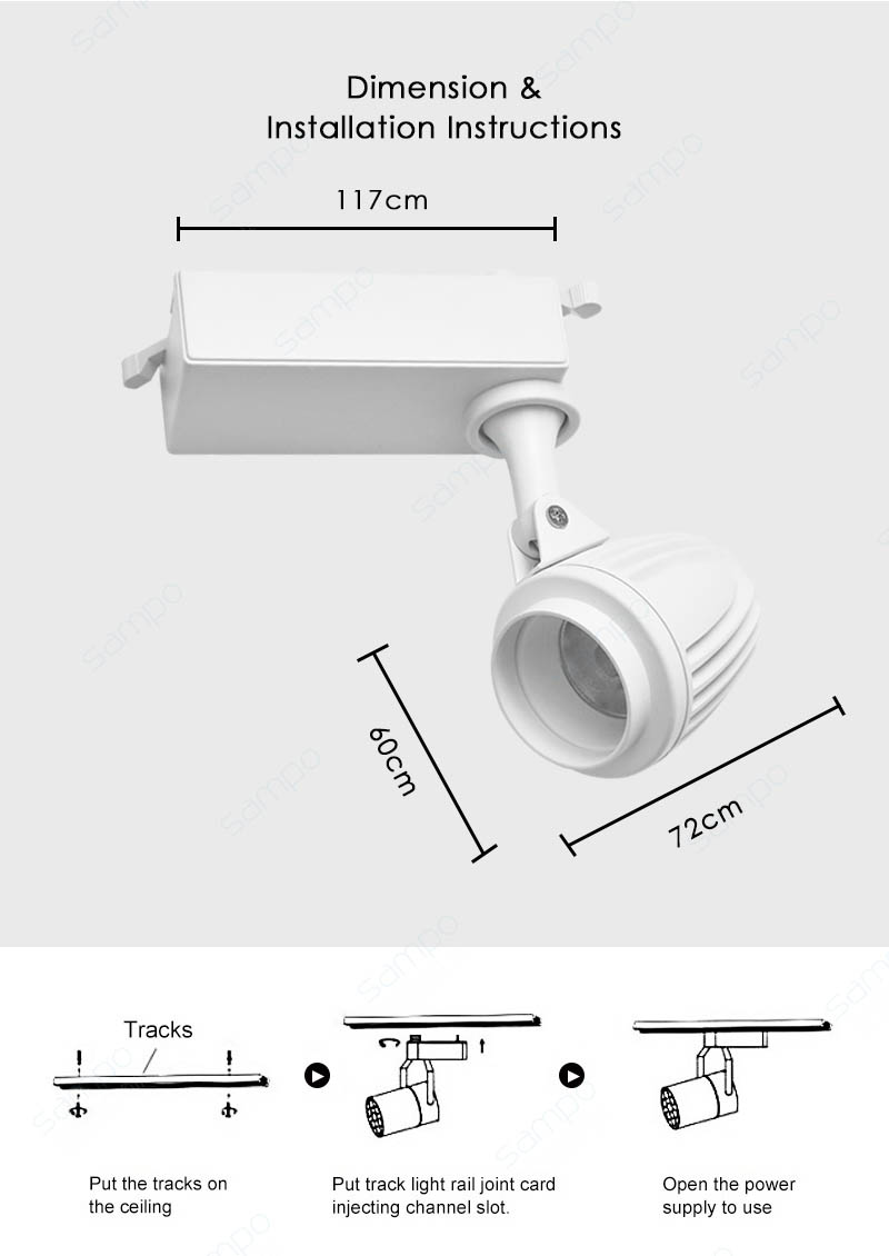 Dimension | YZ7209 15W Wireless LED Track Lighting With Remote Control System