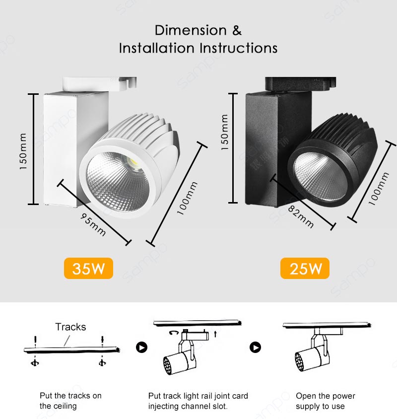 Dimension | YZ7204 25W 35W Modern White Tunable LED Track Lighting Fixtures